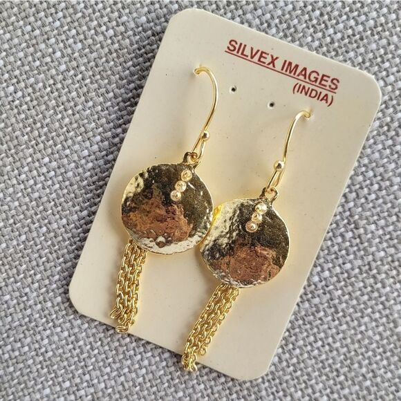 💙3 for $30💙 New! Gold Tones Chain Hammered Metal Fashion Earrings - Picture 1 of 3